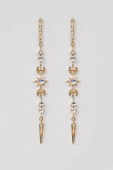 Moonstones & Diamonds Long Stellar Earrings (Pair)