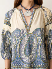 Arcadia Paisley Smock Blouse - Lazuli