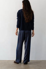 The Silk Stripe Simple Pant - Navy/Blueberry