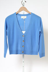 The Cashmere Tiny V-Neck Cardigan - Soft Blue