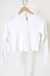 Pointelle Crop Cardigan - White