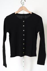 Pointelle Classic Crew Cardigan - Black