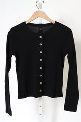 Pointelle Classic Crew Cardigan - Black