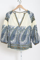 Arcadia Paisley Smock Blouse - Lazuli