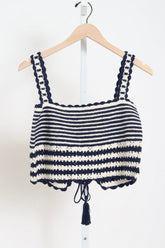 Caria Stripe Crochet Top - Ivory / Navy