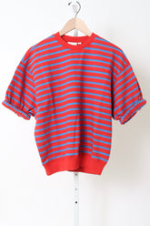 Short Sleeve Oversized Sweatshirt - Red/Bright Cobalt Stripes