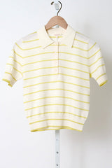 Cameron Stripe Cotton Polo Top - White/Citron