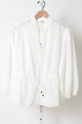 Serenia Smock Blouse W Waist Tie - White