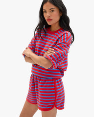 Short Sleeve Oversized Sweatshirt - Red/Bright Cobalt Stripes