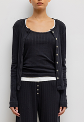Pointelle Classic Crew Cardigan - Black