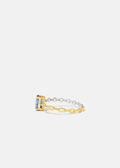 Bague Solitaire Saphir Bleu - Ors Blanc et Jaune - Size 6-3/4