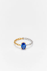 Bague Solitaire Saphir Bleu - Ors Blanc et Jaune - Size 6-3/4