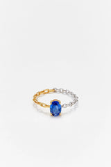 Bague Solitaire Saphir Bleu - Ors Blanc et Jaune - Size 6-3/4