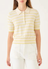 Cameron Stripe Cotton Polo Top - White/Citron
