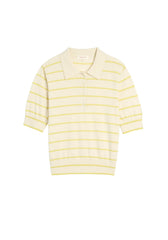 Cameron Stripe Cotton Polo Top - White/Citron
