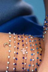 6.7" Cross Charm Classic Gigi Bracelet - Lapis + Yellow Gold
