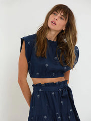 Muna Ruched Crop Top - Zafi Navy
