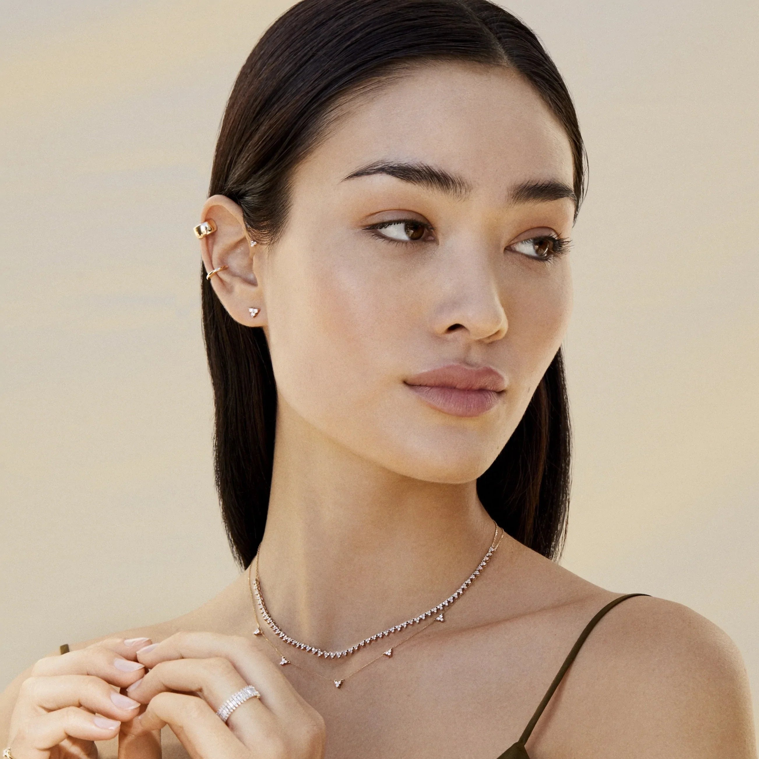 Diamond Cluster Half Riviera - 14K Yellow Gold (By Special Order)