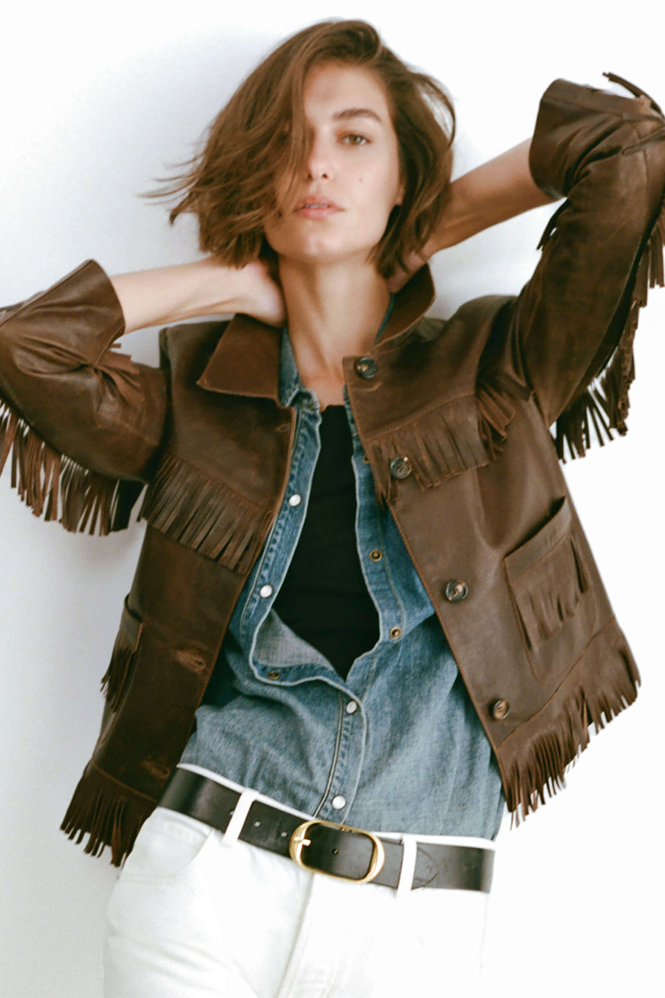 Lazare Fringe Leather Jacket - Dark Brown