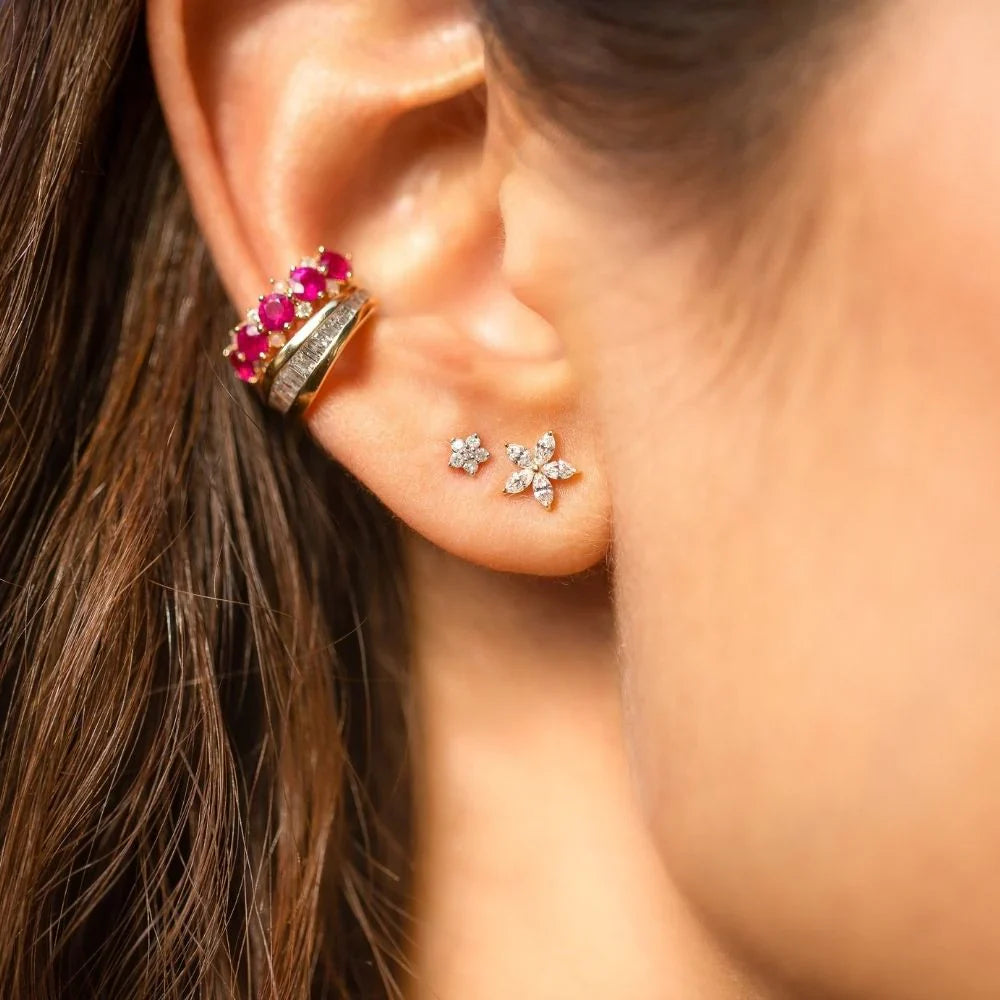 Paris Super Tiny Diamond Flower Posts - 14K Yellow Gold (By Special Order)