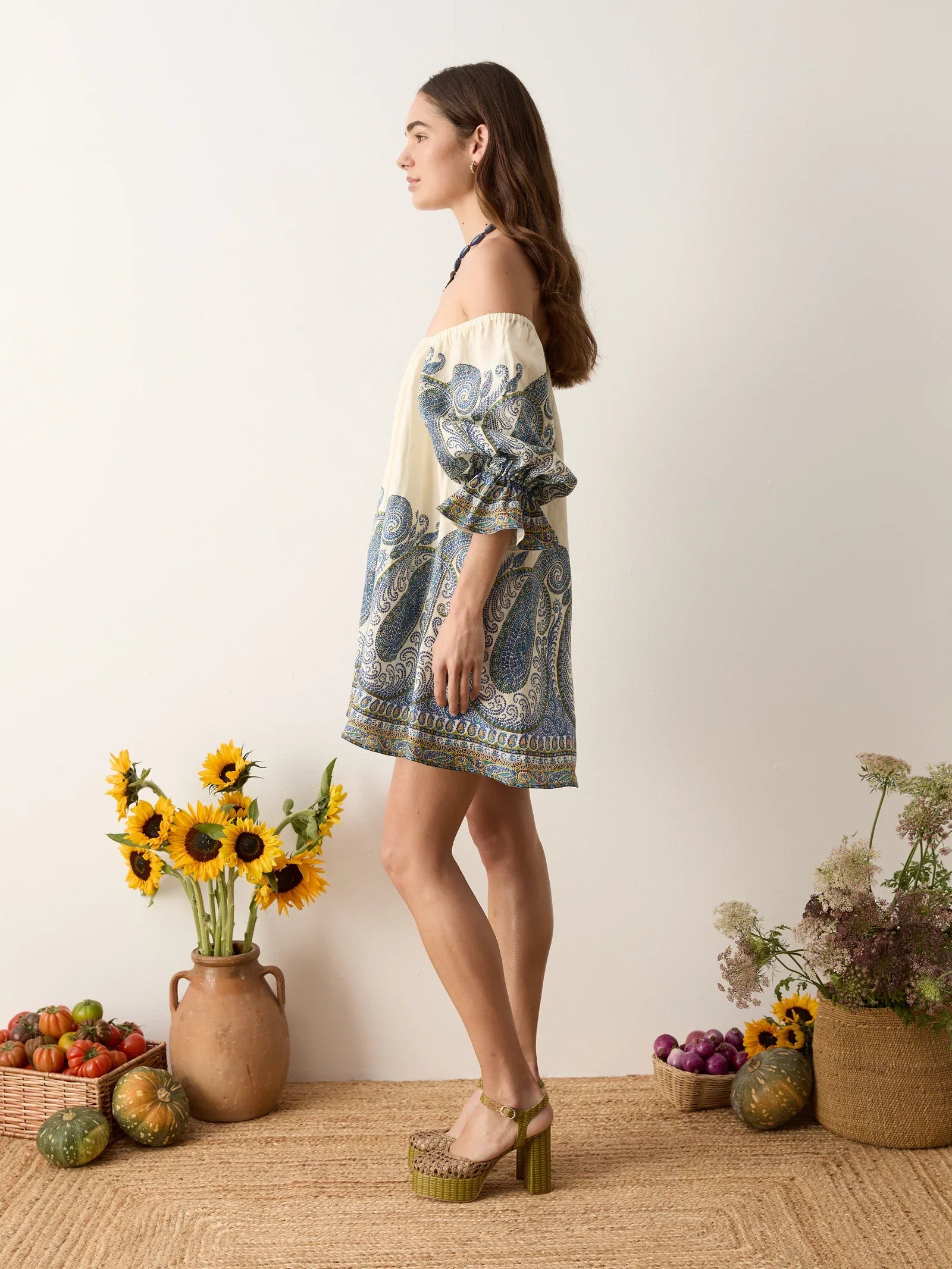 Arcadia Paisley Puff Sleeve Mini Dress - Lazuli