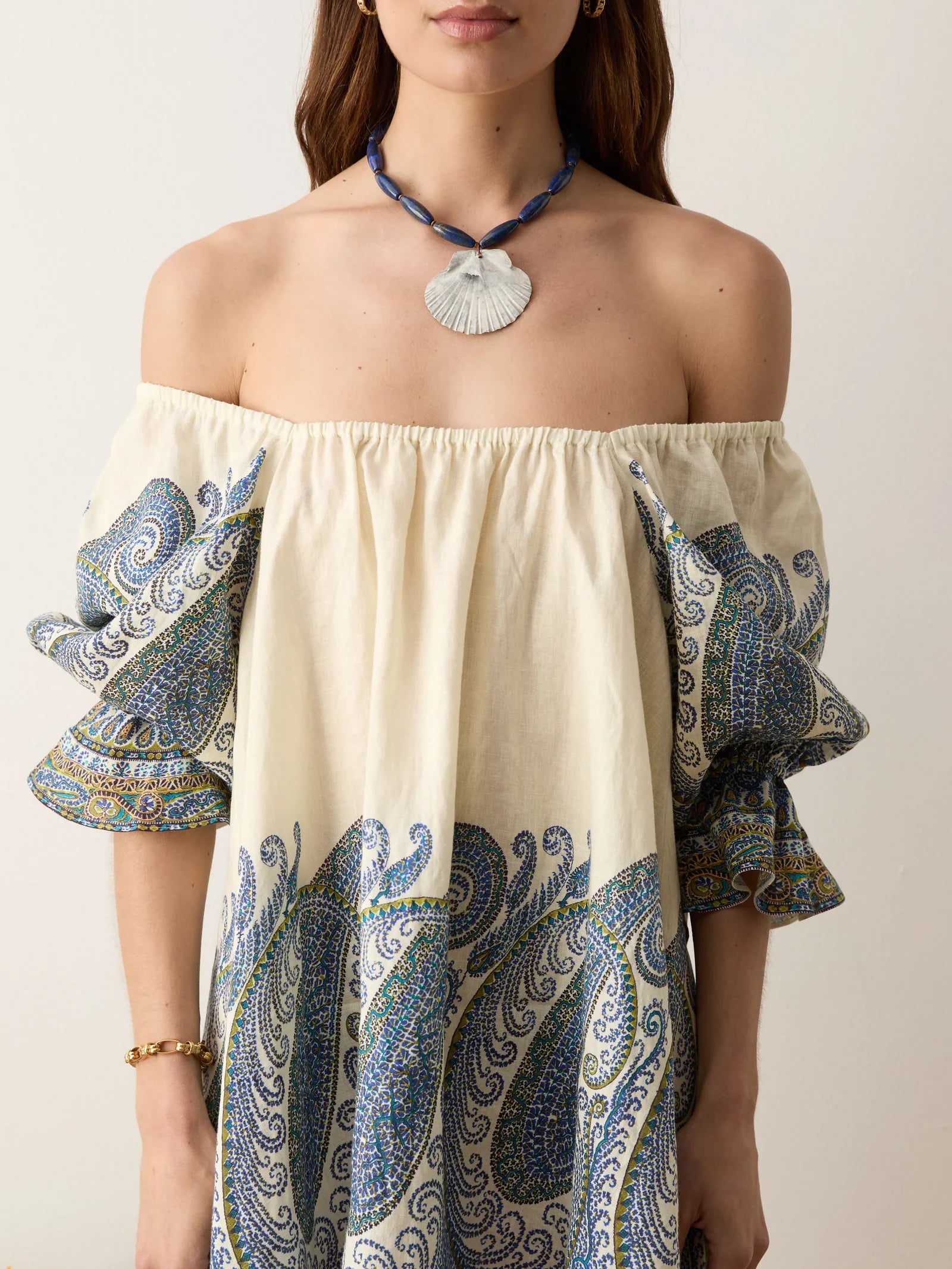 Arcadia Paisley Puff Sleeve Mini Dress - Lazuli
