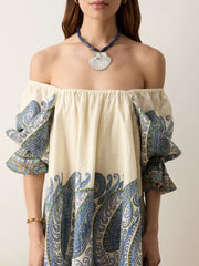 Arcadia Paisley Puff Sleeve Mini Dress - Lazuli