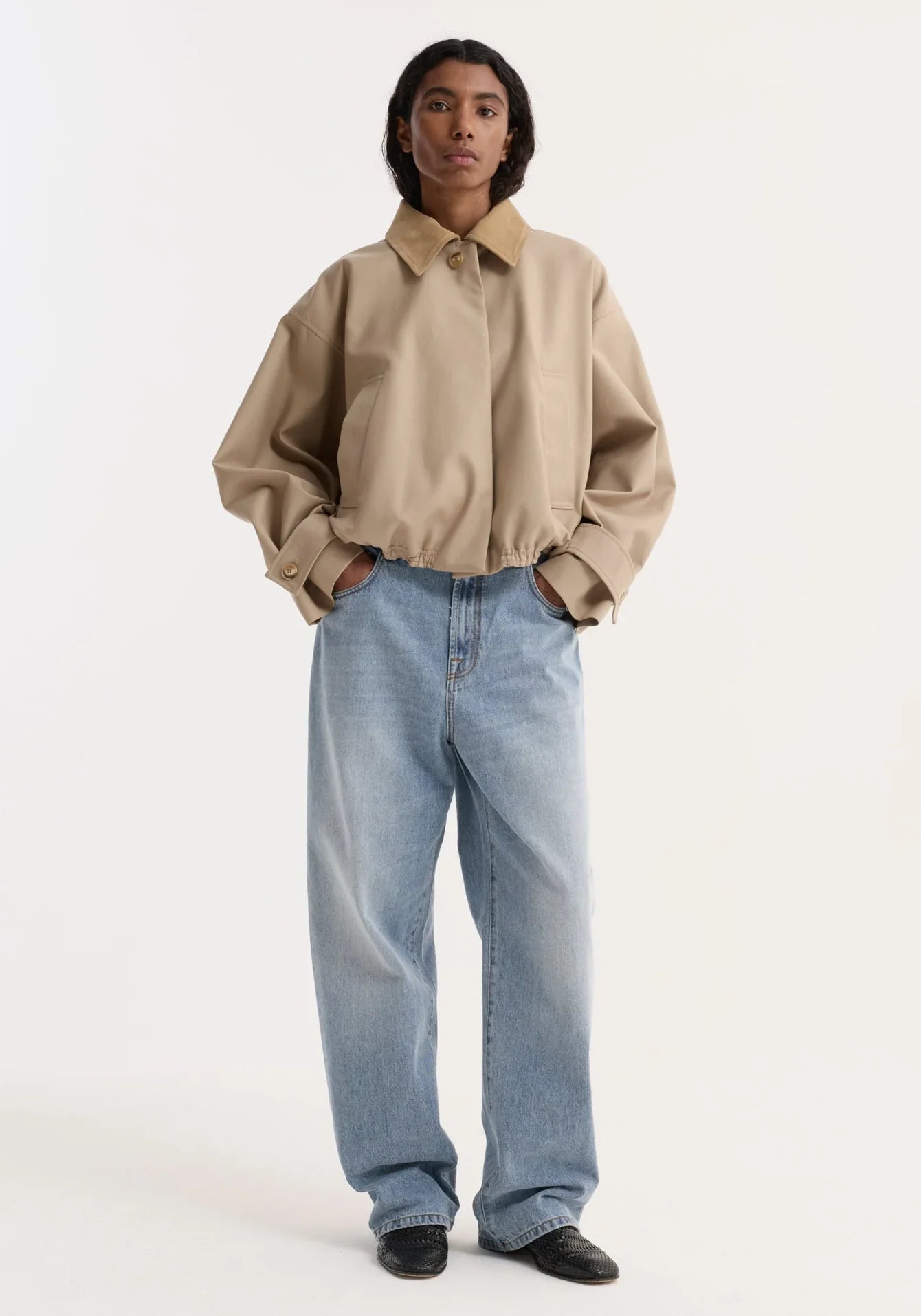 Suede Collar Blouson Jacket - Sand