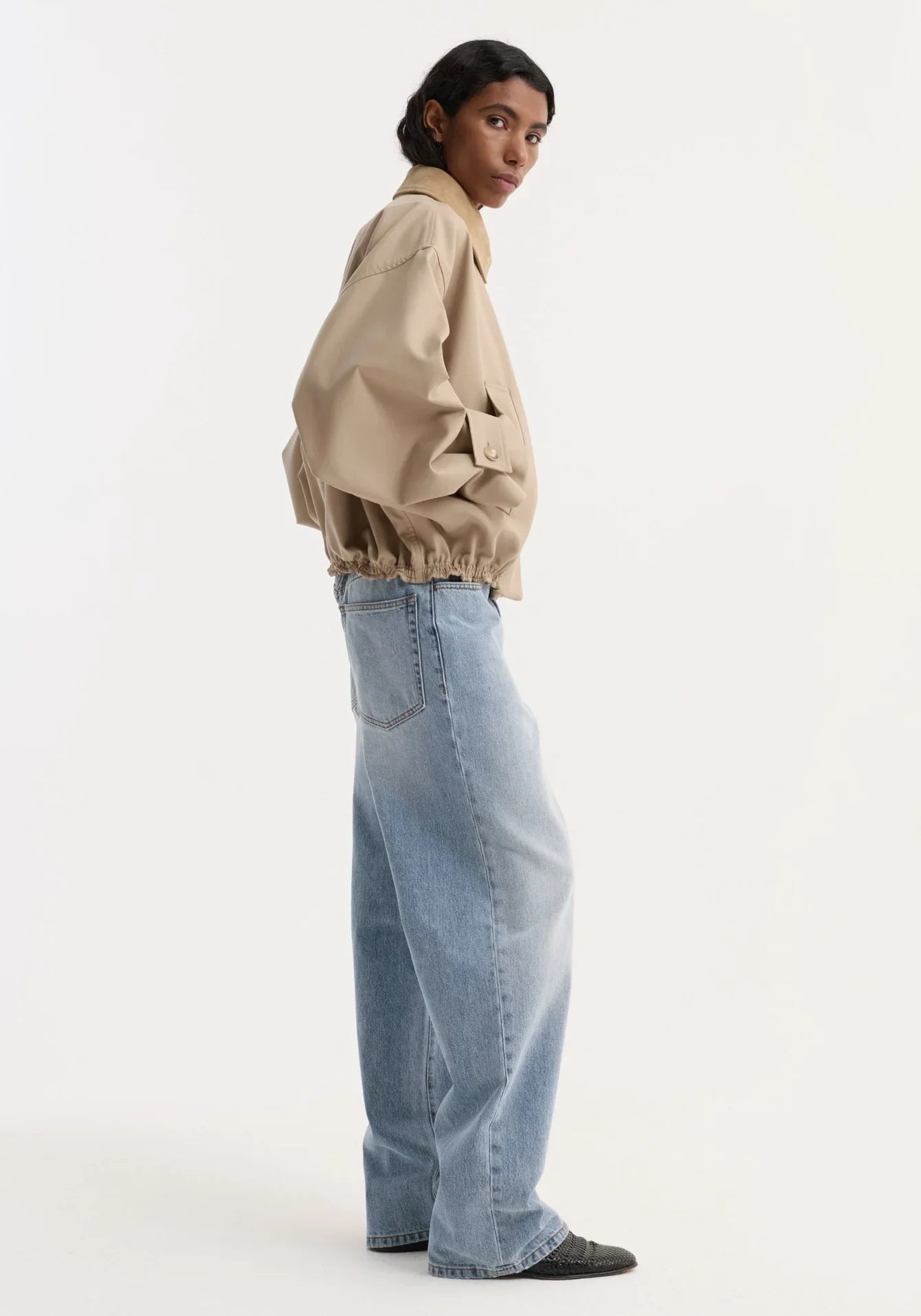 Suede Collar Blouson Jacket - Sand
