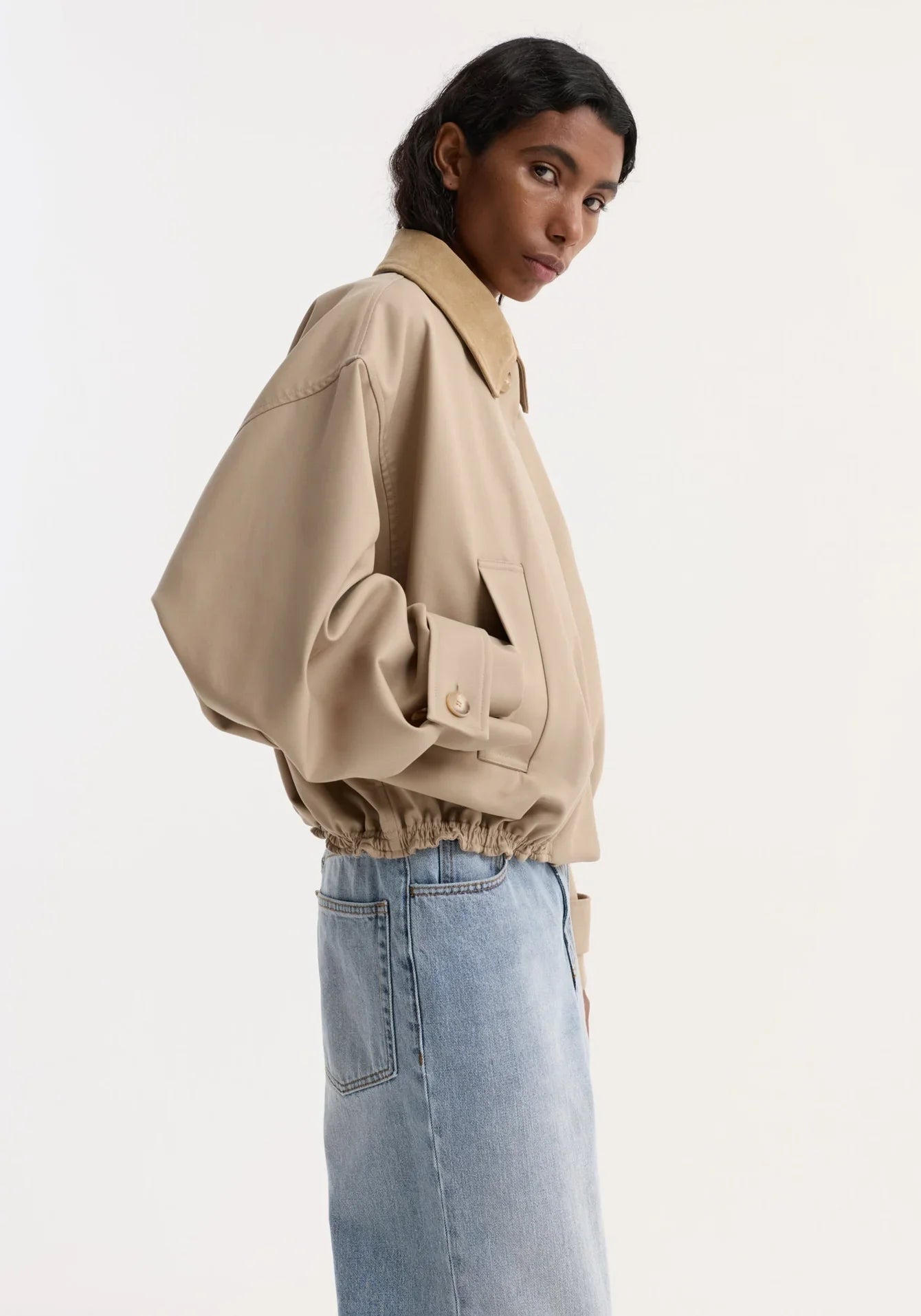 Suede Collar Blouson Jacket - Sand
