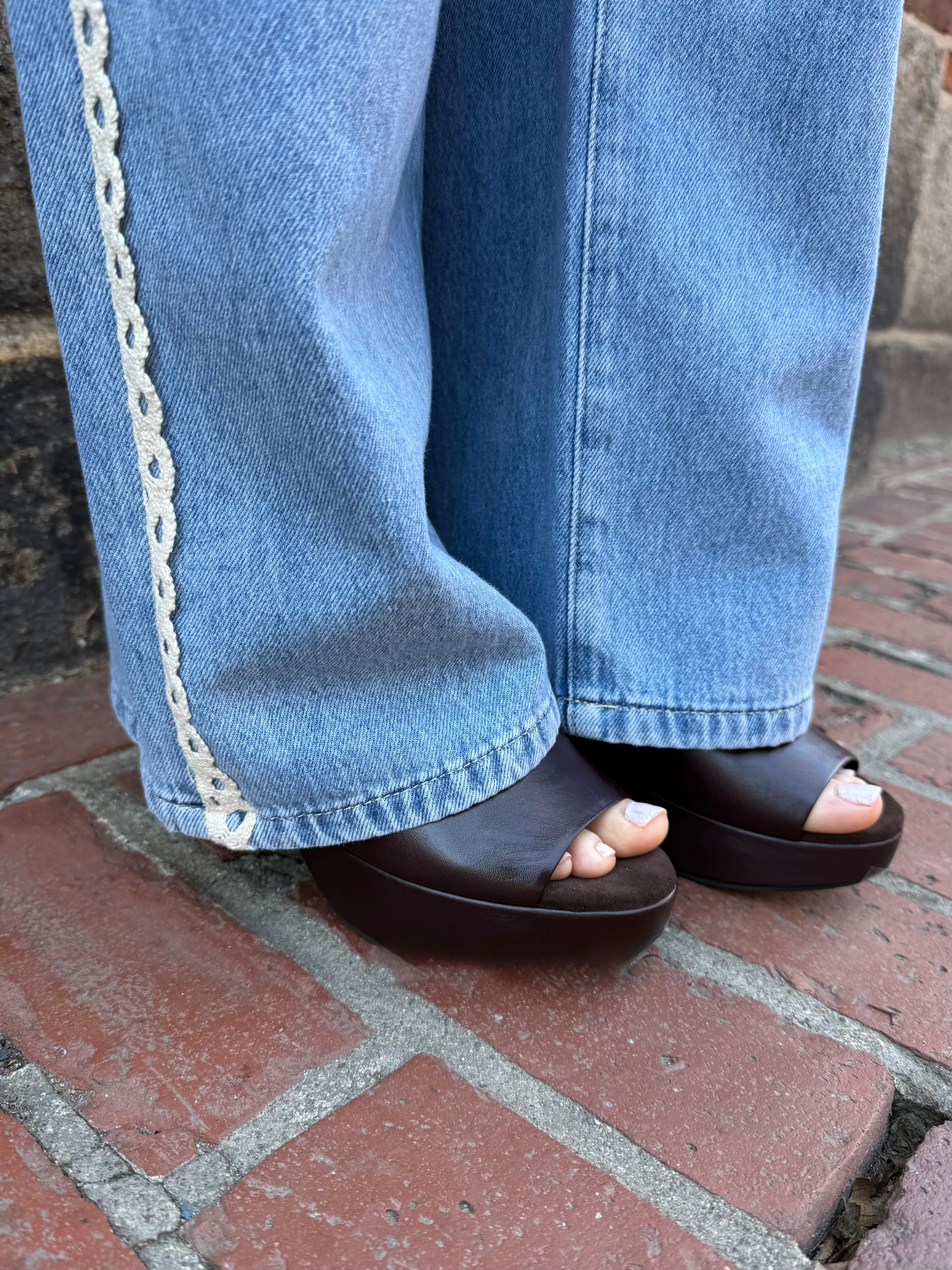 Crochet Trim Column Jean - Whisper Blue