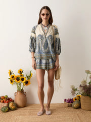 Arcadia Paisley Smock Blouse - Lazuli