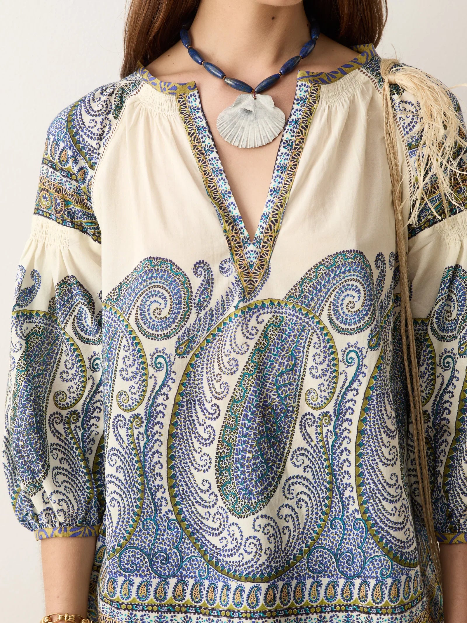 Arcadia Paisley Smock Blouse - Lazuli