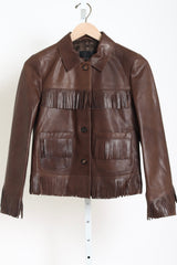 Lazare Fringe Leather Jacket - Dark Brown