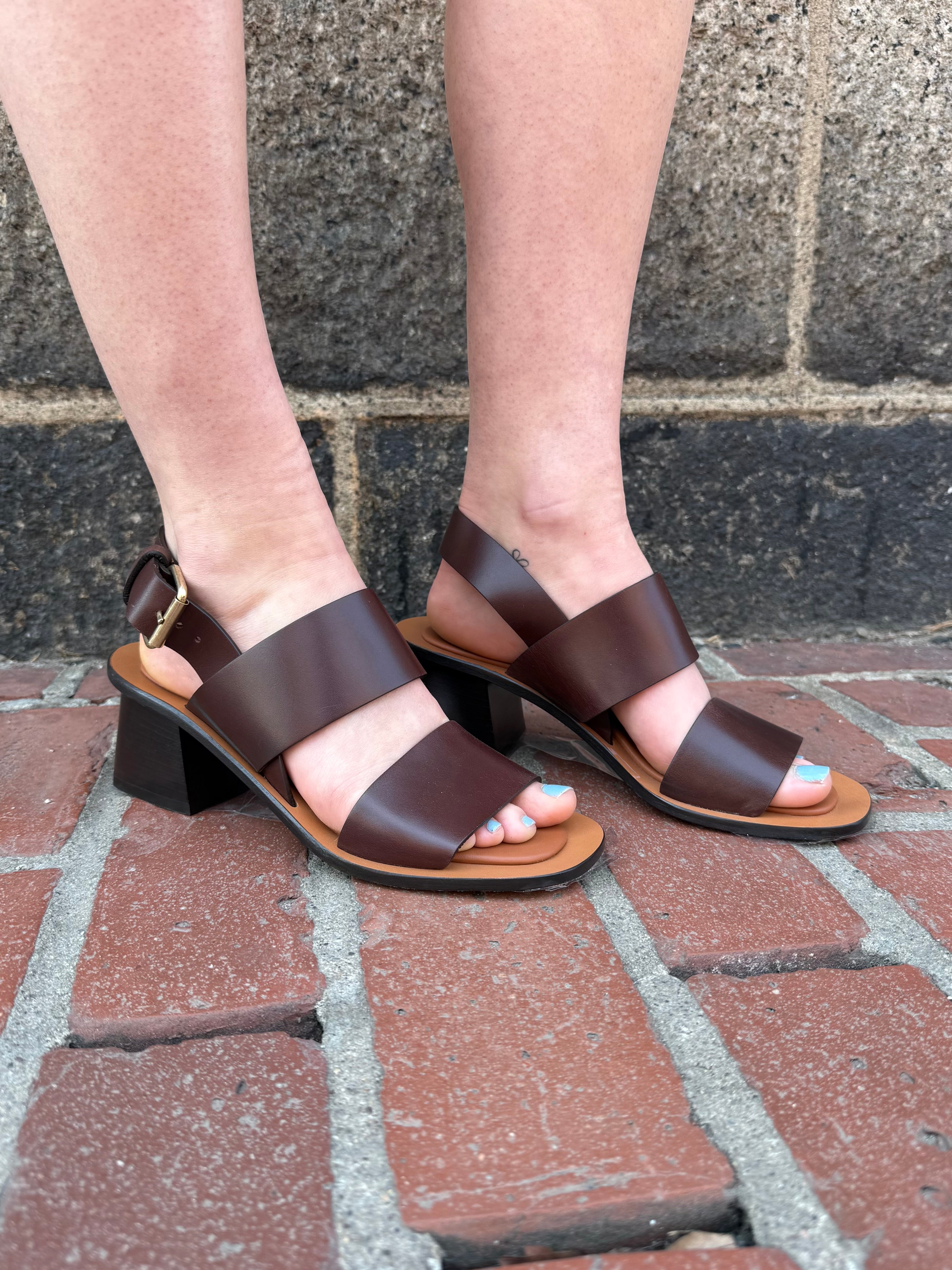 Double Strap Heeled Sandal - Chocolate
