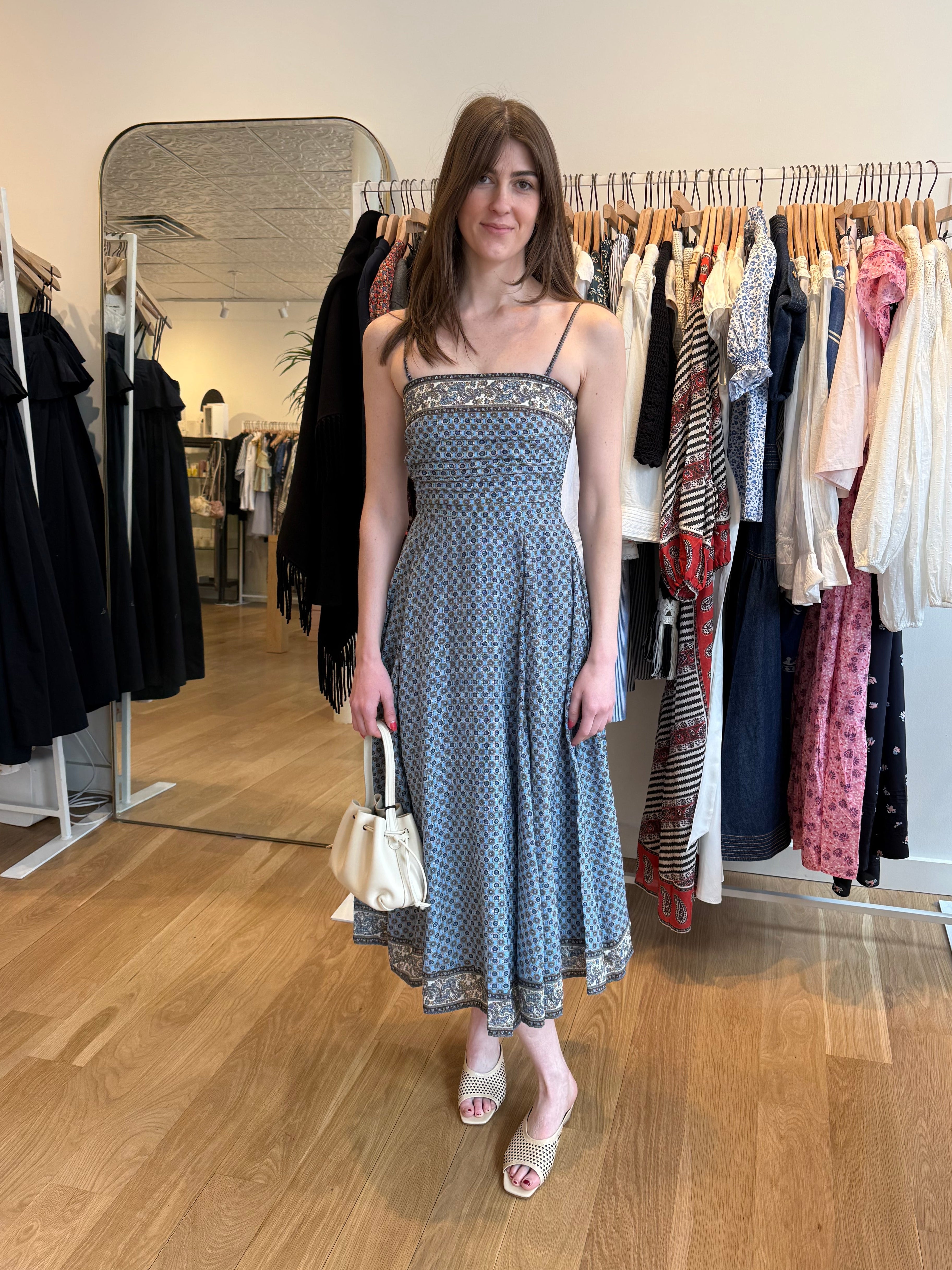 Lana Scarf-Print Midi Dress -  Blue Jay Multi