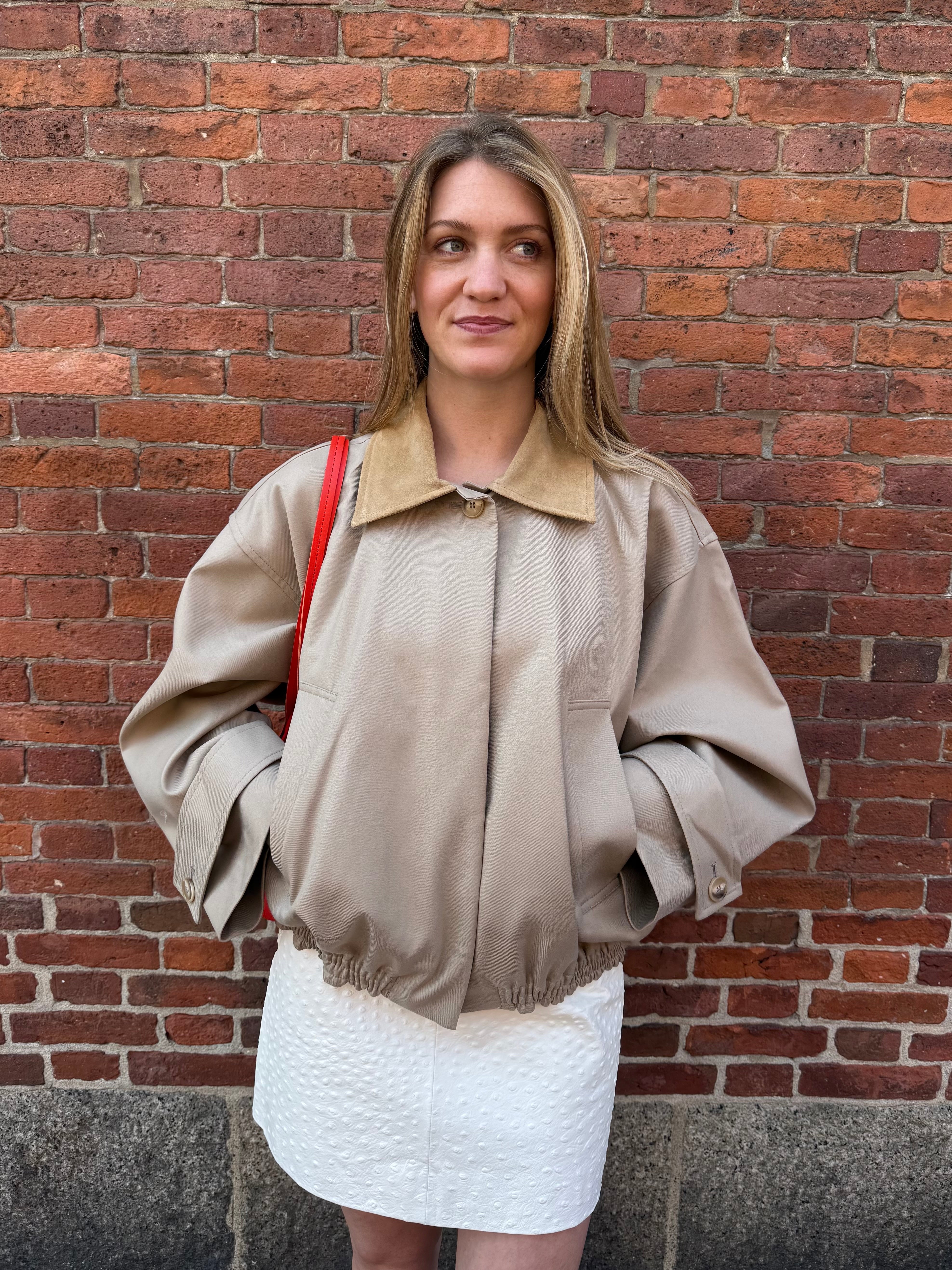 Suede Collar Blouson Jacket - Sand