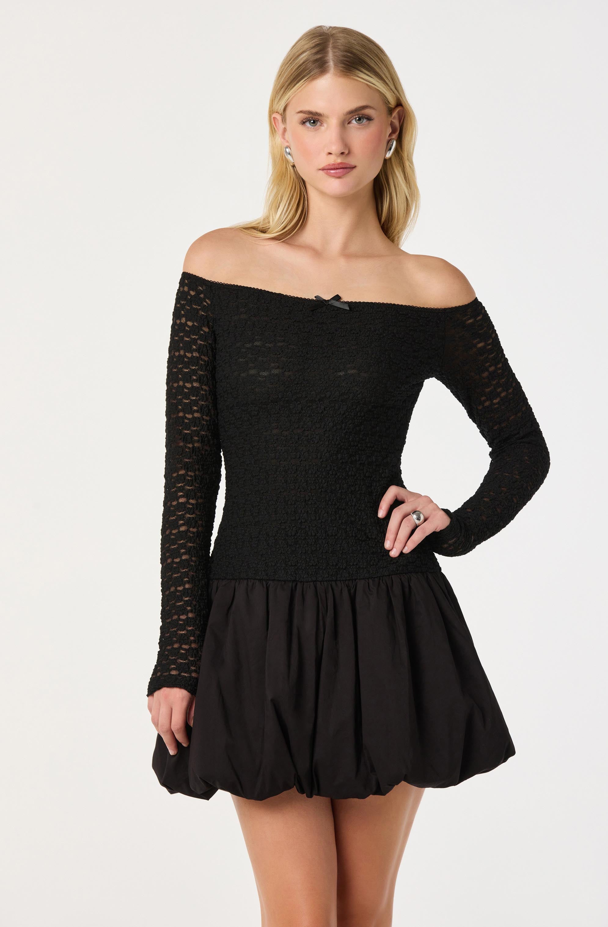 Off Shoulder Mixed Media Dress
