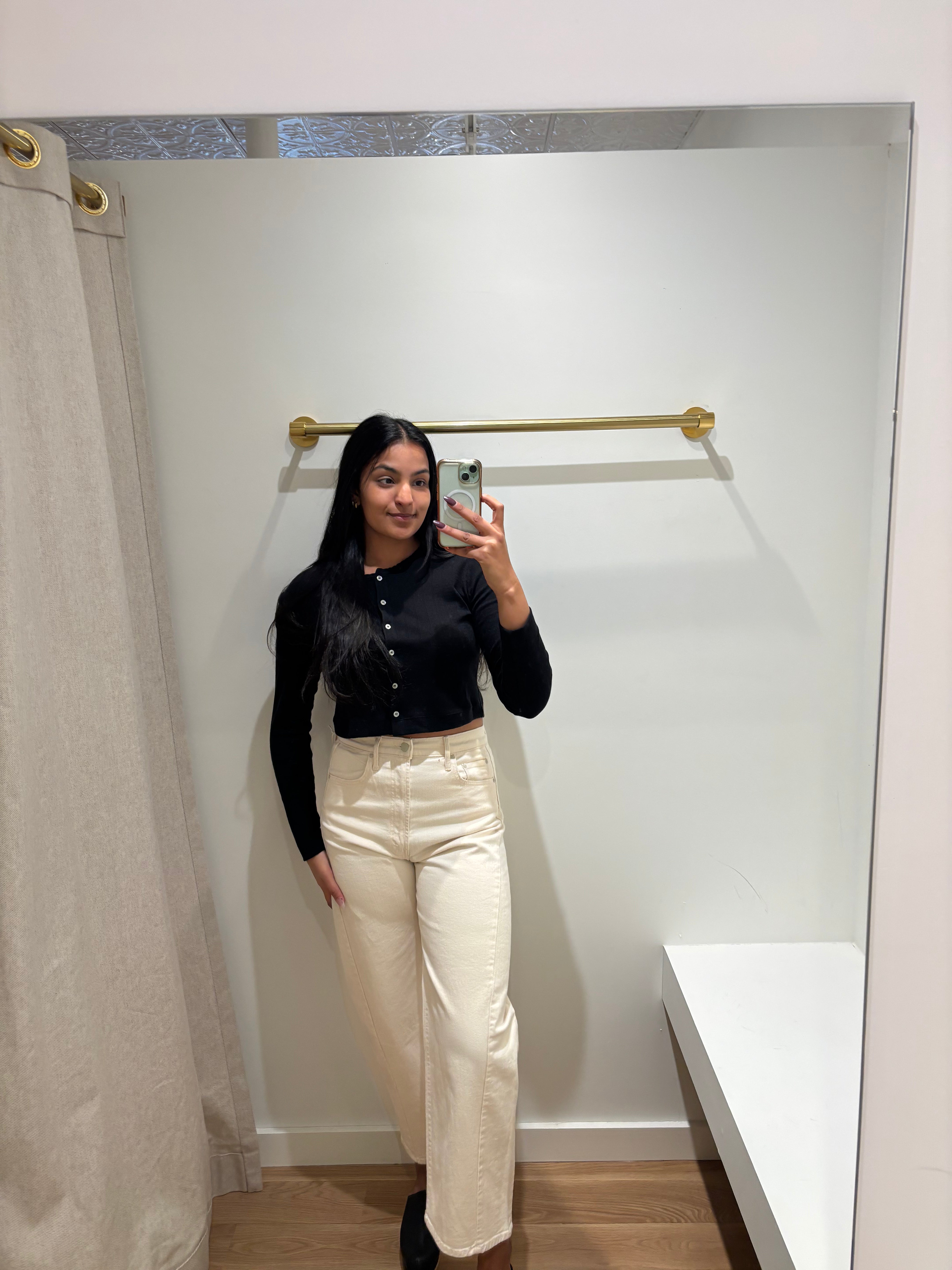 Pointelle Crop Cardigan - Black