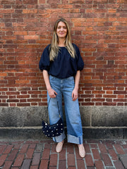 Lotus Embroidered Top - Navy