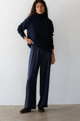 The Silk Stripe Simple Pant - Navy/Blueberry