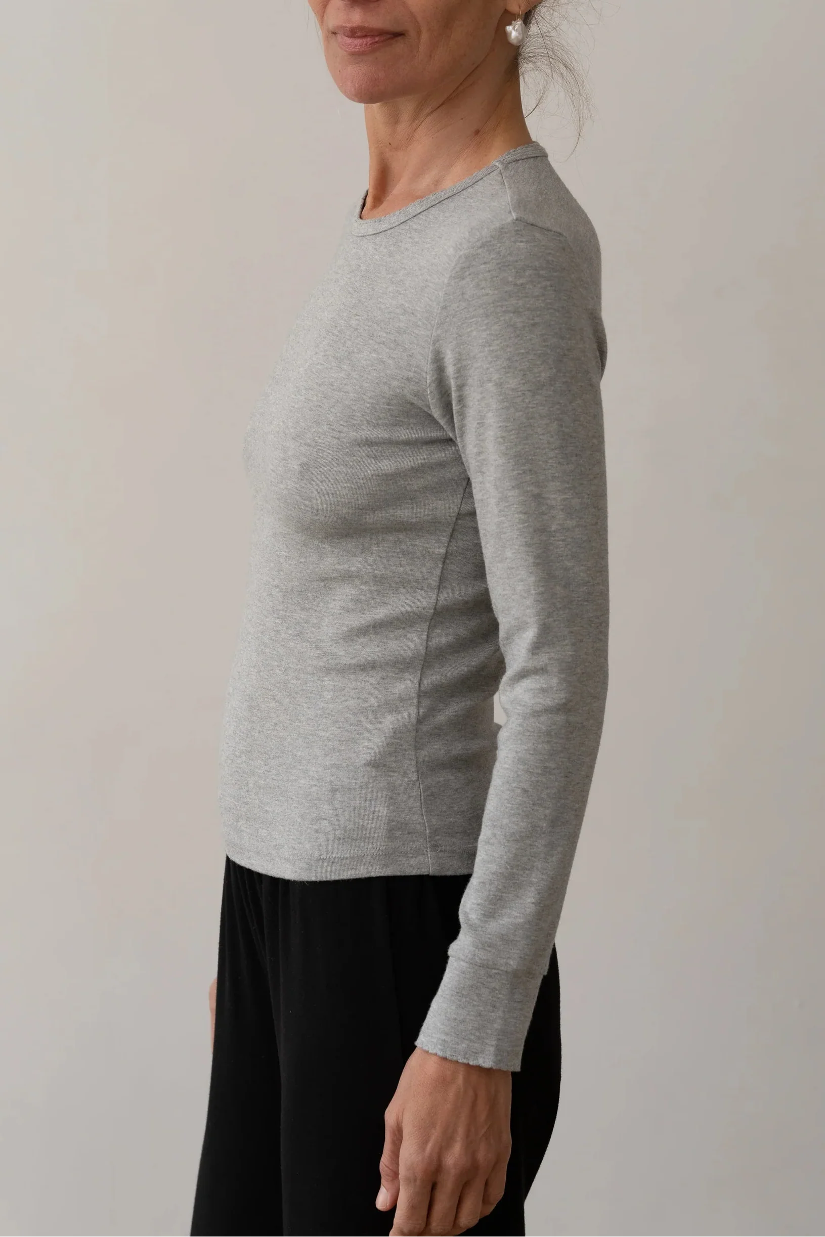 The Baby Rib Scallop Long Sleeve - Heather Grey
