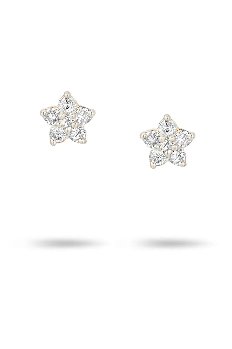 Paris Super Tiny Diamond Flower Posts - 14K Yellow Gold (By Special Order)