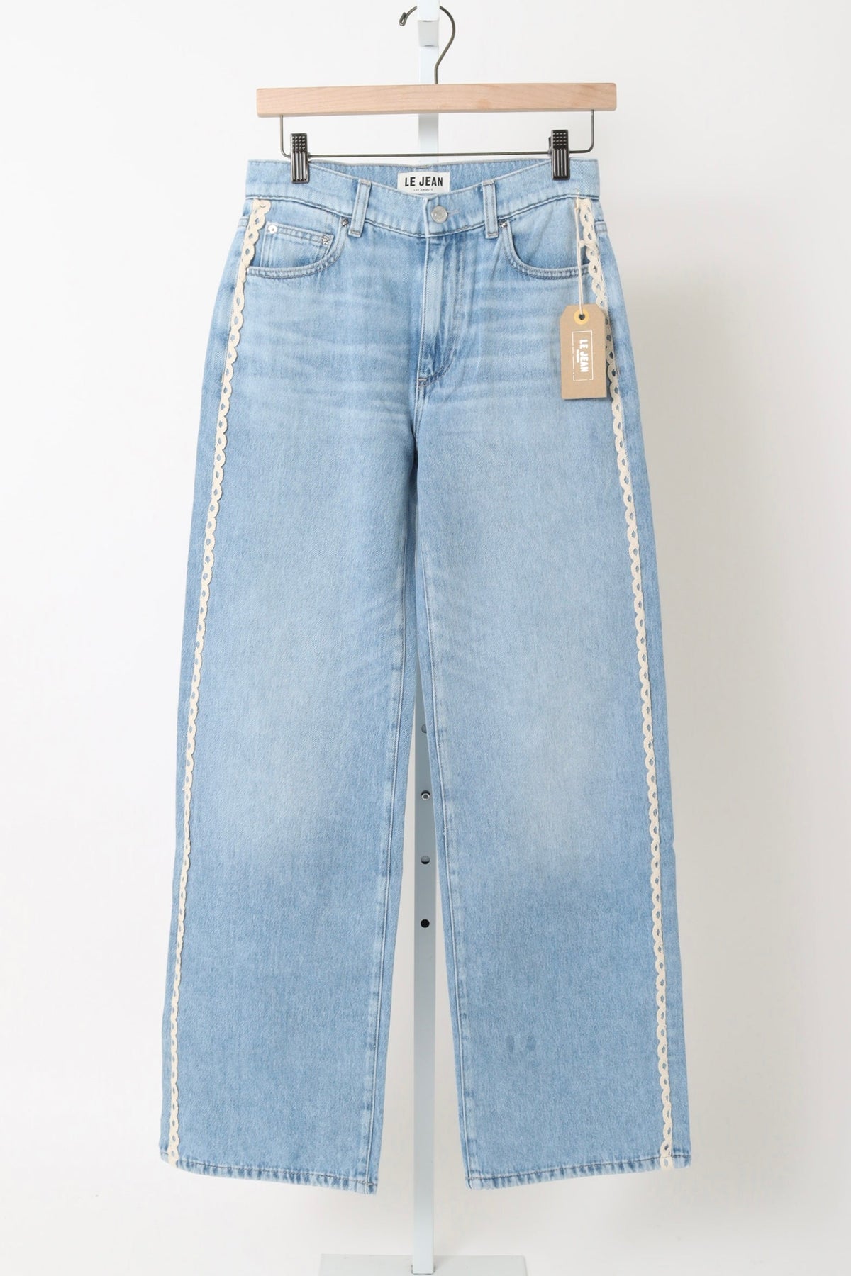 Crochet Trim Column Jean - Whisper Blue