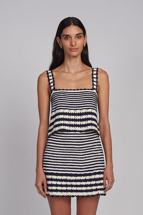 Caria Stripe Crochet Top - Ivory / Navy