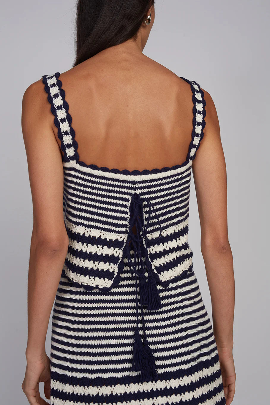 Caria Stripe Crochet Top - Ivory / Navy