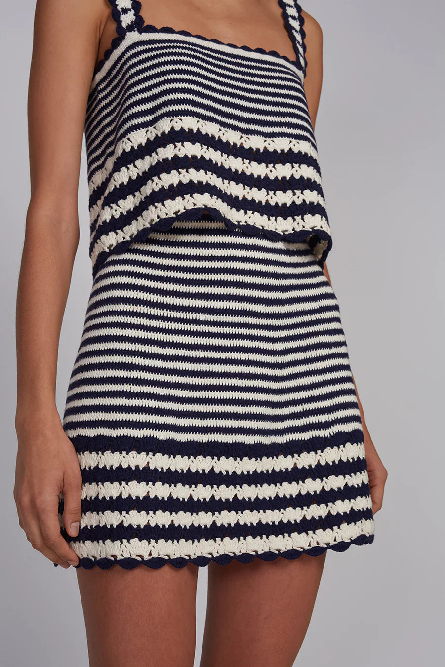 Caria Stripe Crochet Top - Ivory / Navy