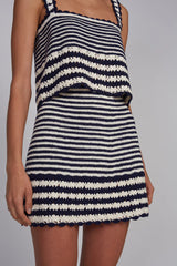 Caria Stripe Crochet Top - Ivory / Navy