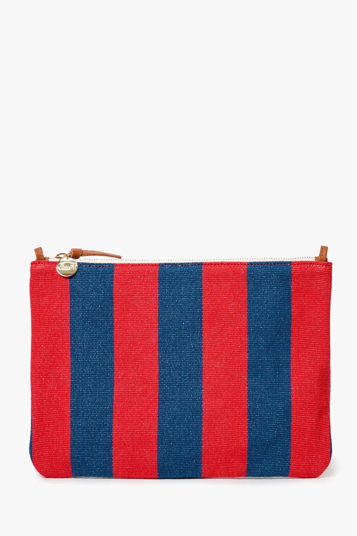 Flat Clutch with Tabs - Poppy/French Blue Canvas Stripe