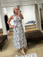 Mackey Paisley Halter Midi Dress -  Dove White Multi
